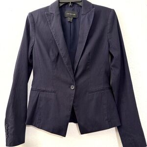 Ann Taylor Blue Striped Blazer, Womens Size 0, Navy One-Button Lined Suit Jacket